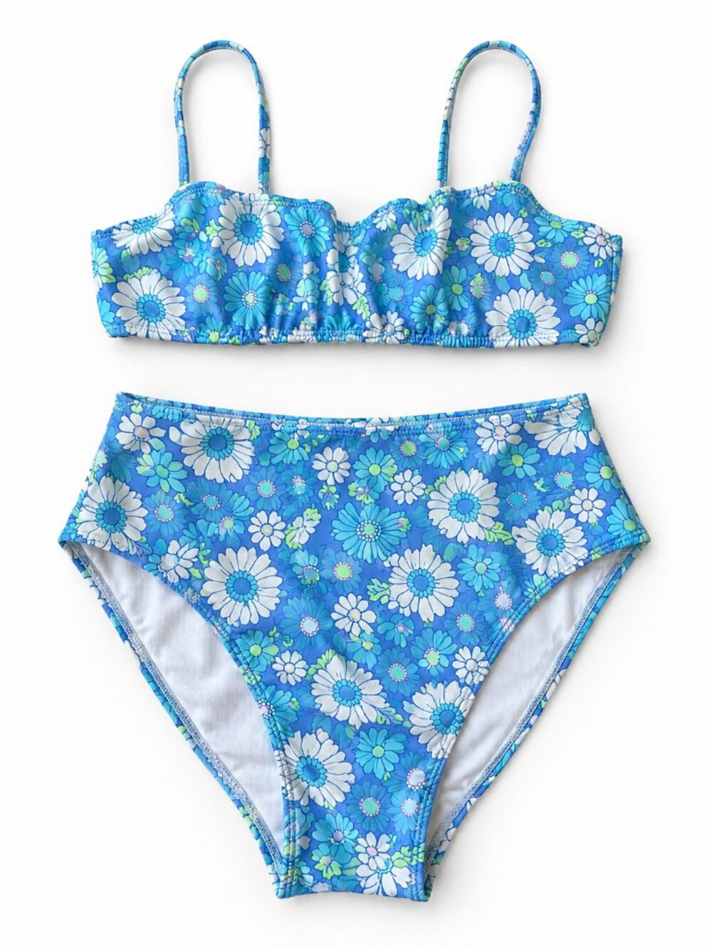 No Boundaries Blue Floral Bikini Set Large High Waisted Adjustable Straps